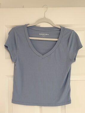 Aeropostale Light Blue V-Neck Ribbed Tee